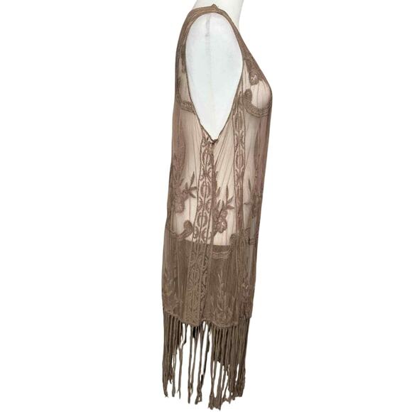 Cato New With Tags Brown Lace Sleeveless Long Fringe Vest Size 22/24 - Picture 2 of 7